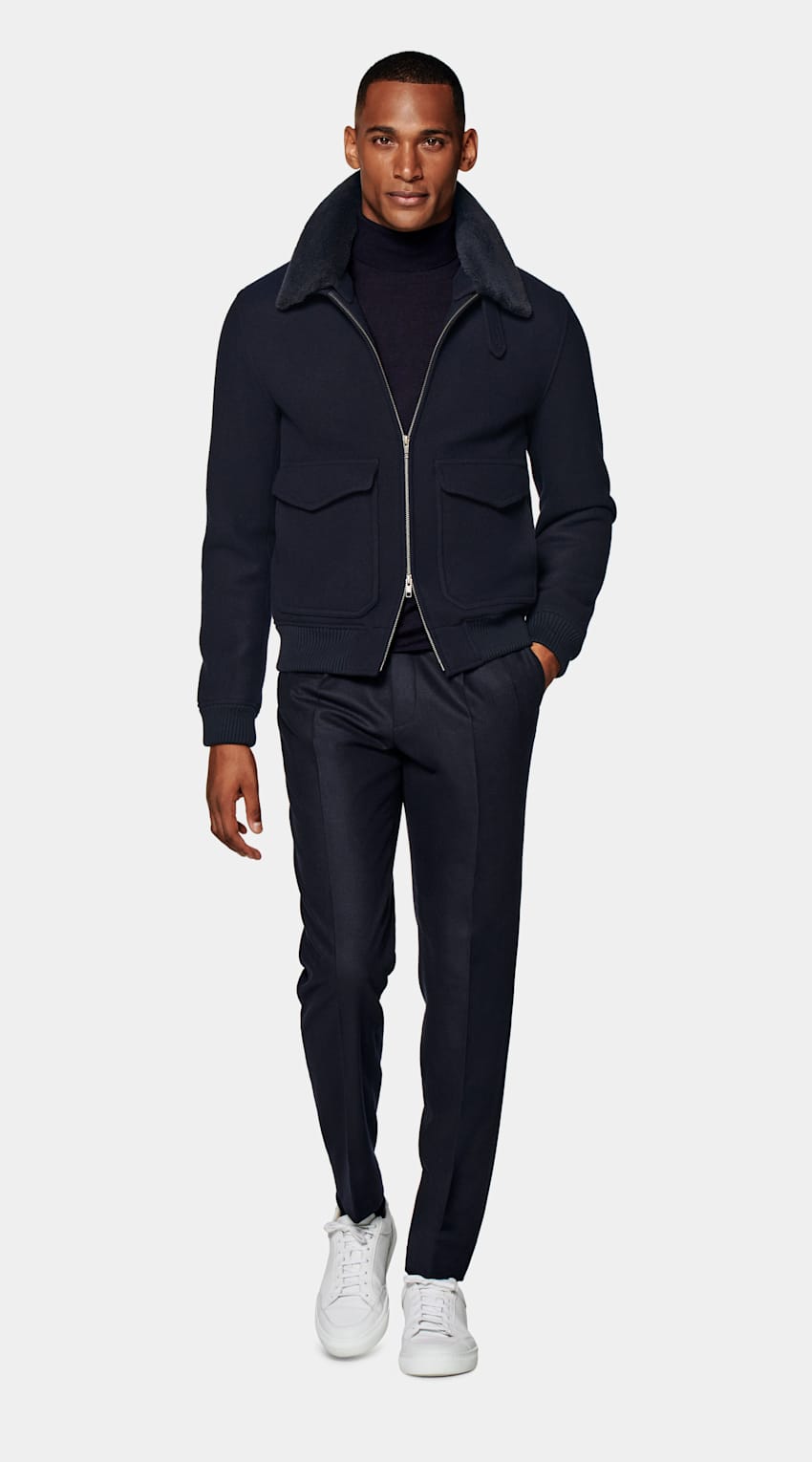 SUITSUPPLY Pure Wool Navy Bomber Jacket