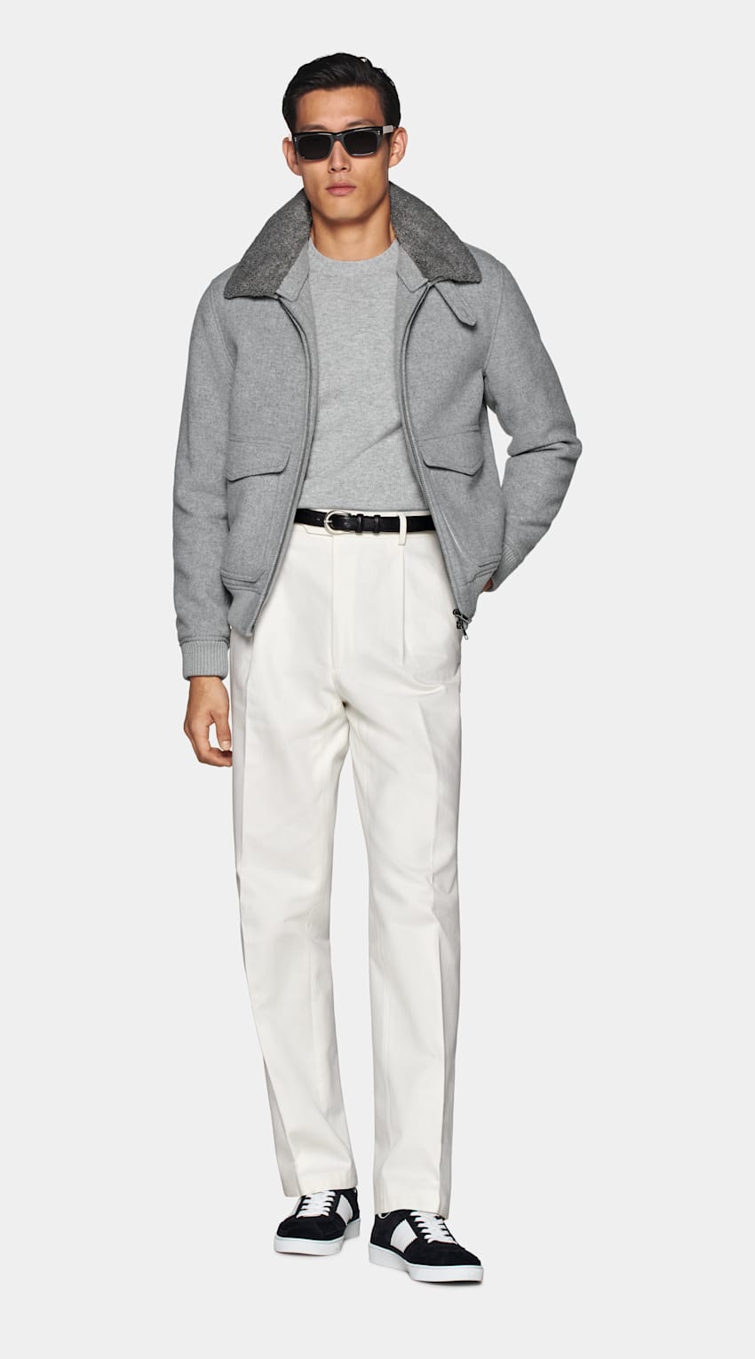 SUITSUPPLY Pure Wool Light Grey Bomber Jacket