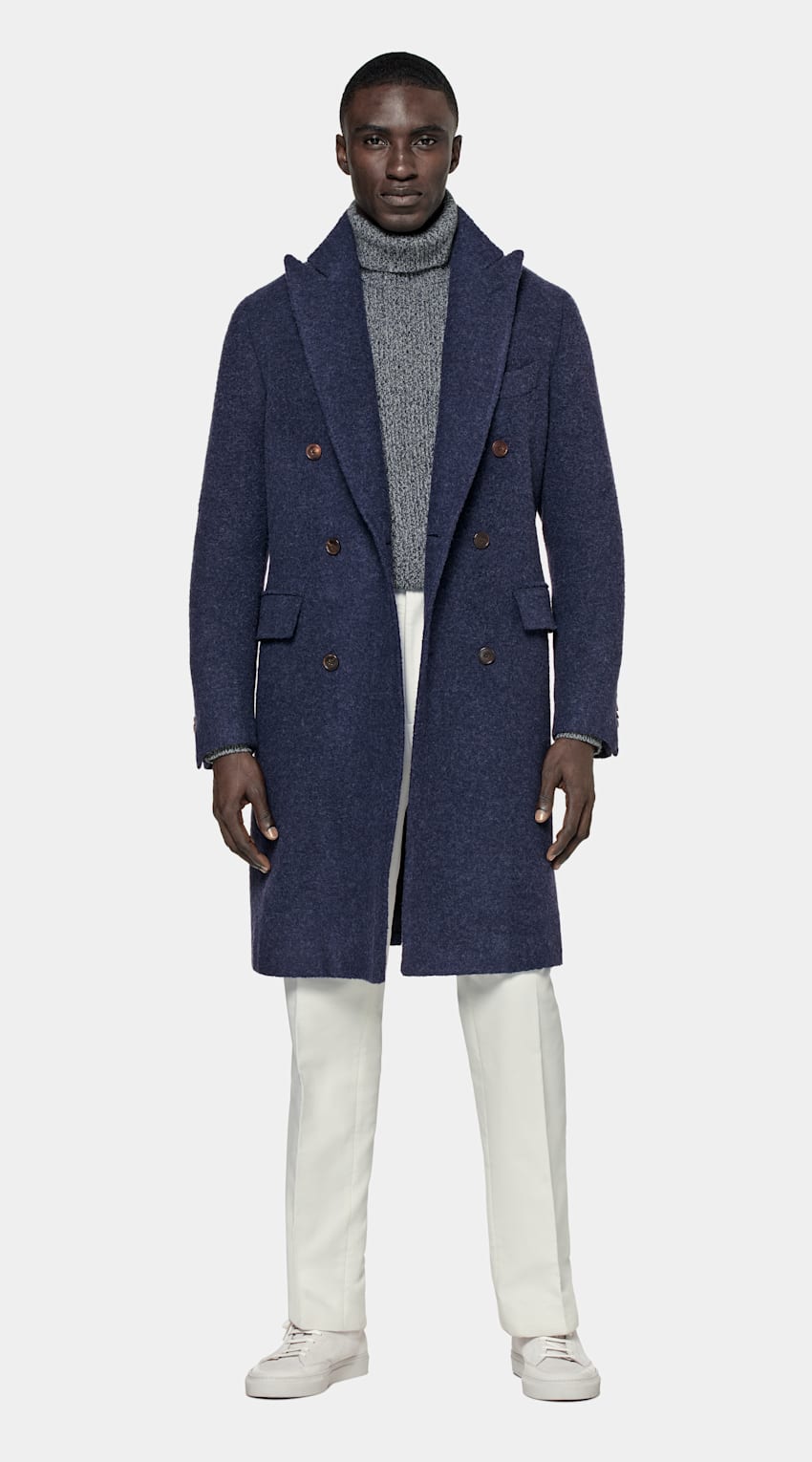 SUITSUPPLY Alpaca Polyamide by Ferla, Italy Mid Blue Belted Overcoat