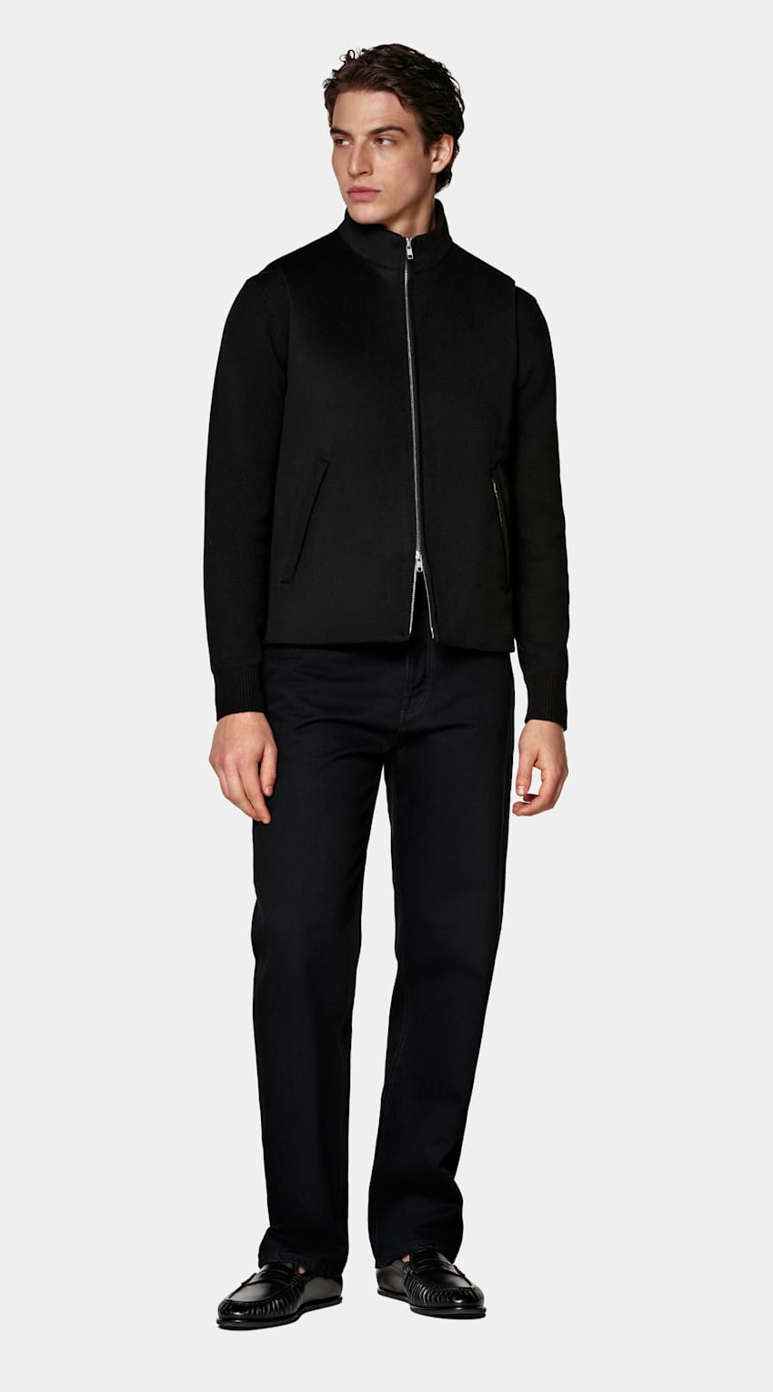 SUITSUPPLY Pure Cashmere by Colombo, Italy Black Padded Zip Vest