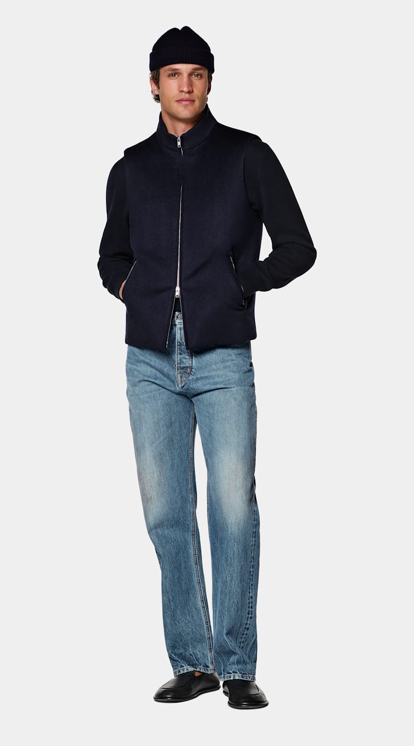 SUITSUPPLY Pure Cashmere by Colombo, Italy Navy Padded Zip Vest