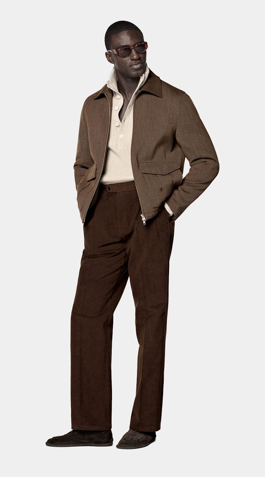 SUITSUPPLY 意大利 E.Thomas 生产的羊毛面料 中棕色飞行员夹克