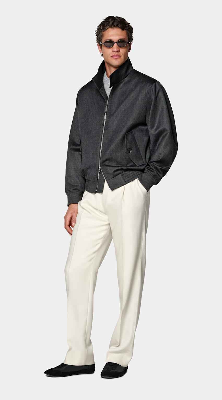 SUITSUPPLY Wool Cotton by Moon, United Kingdom Dark Grey Bomber Jacket