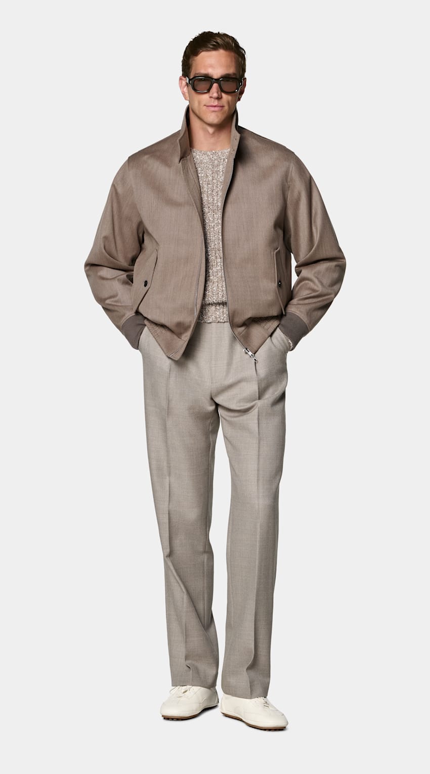 SUITSUPPLY 英国 Moon 生产的棉、羊毛面料 中棕色飞行员夹克
