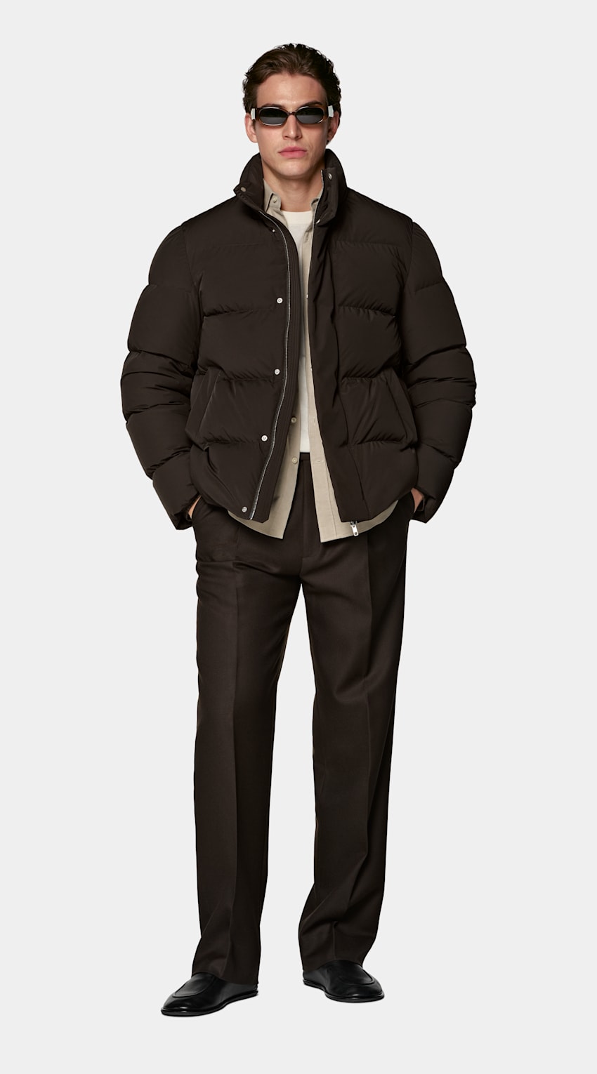 SUITSUPPLY Technical Fabric Dark Brown Puffer Jacket