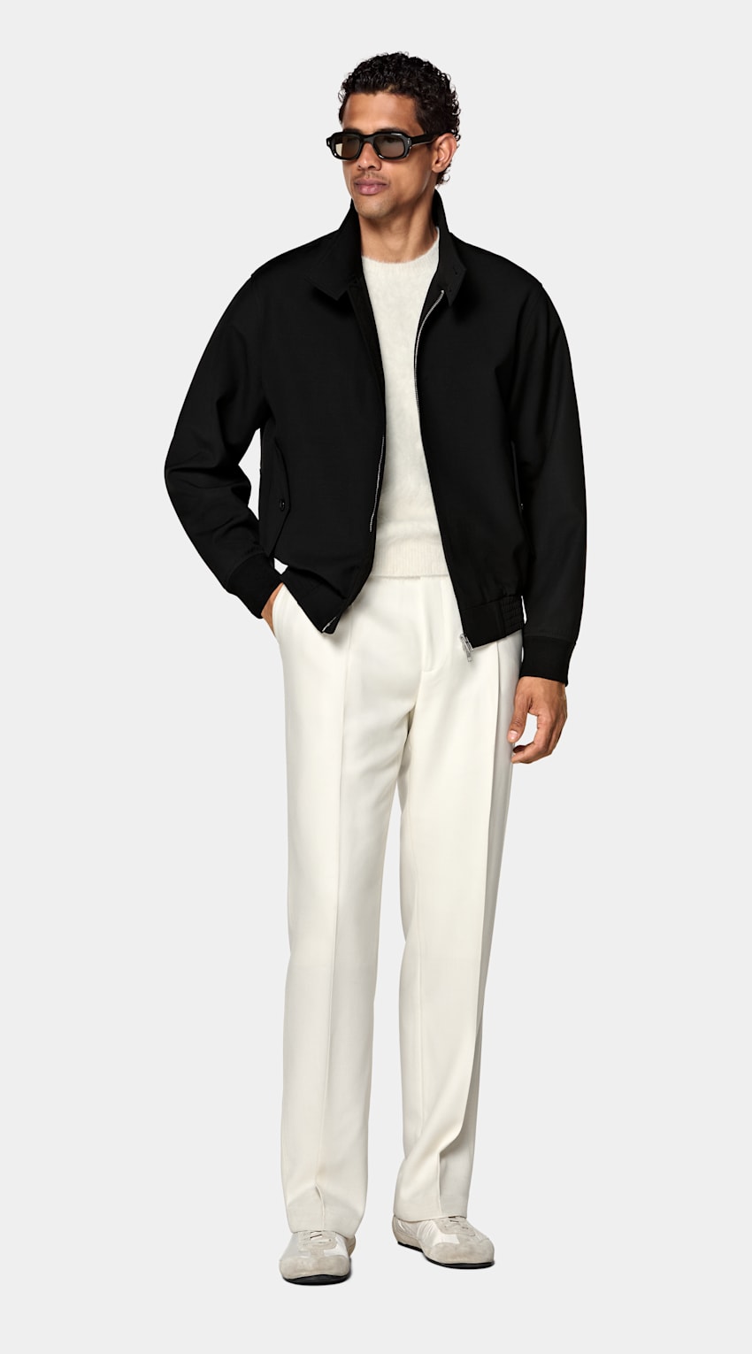 SUITSUPPLY 意大利 ARCH&eacute; 生产的羊毛混纺面料 黑色飞行员夹克