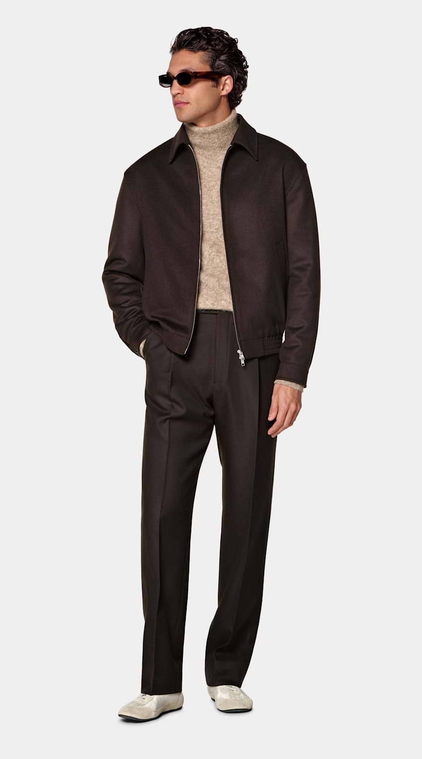 SUITSUPPLY Pure Wool Dark Brown Bomber Jacket