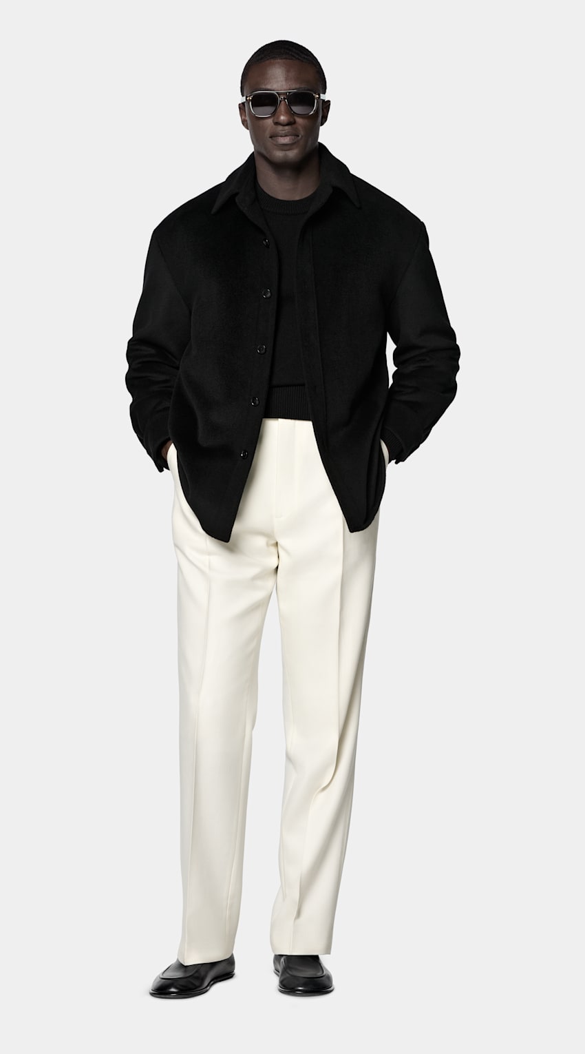 SUITSUPPLY Pure Wool Black Relaxed Overshirt Jacket