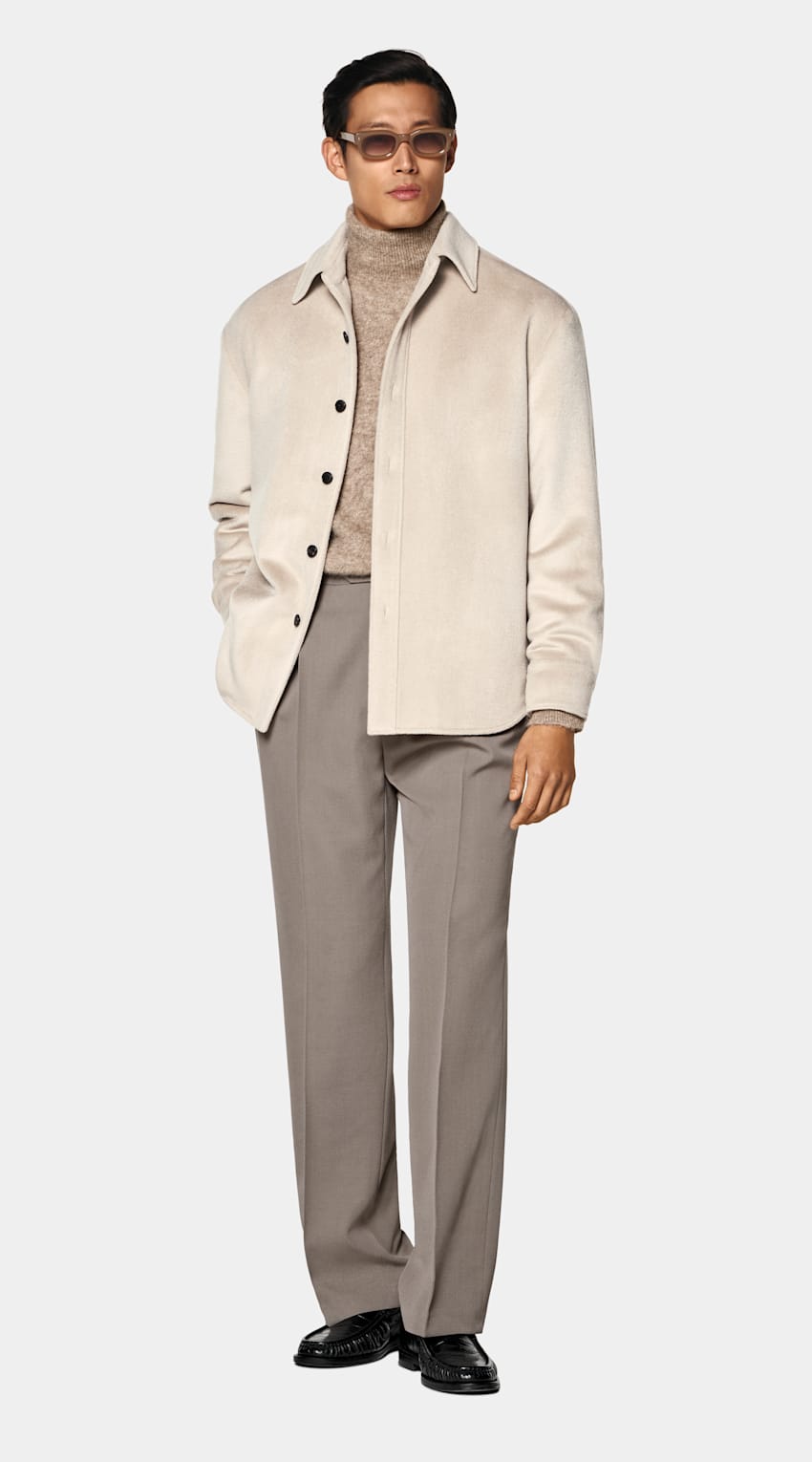SUITSUPPLY Pura lana Giacca camicia taupe chiaro relaxed fit