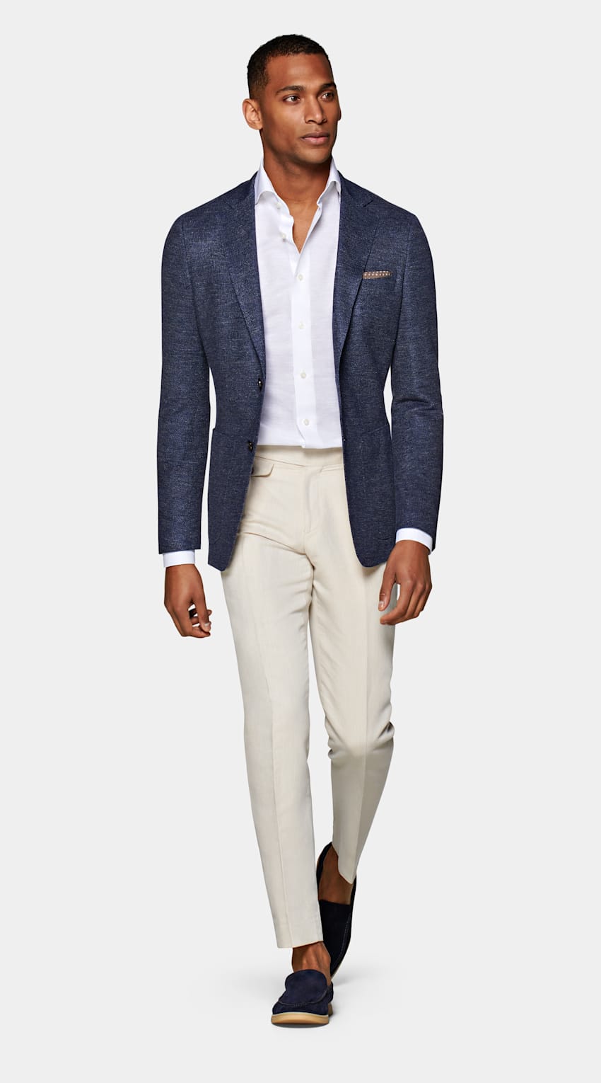 Navy Havana Jacket | Knitted Linen Cotton Single Breasted | Suitsupply ...