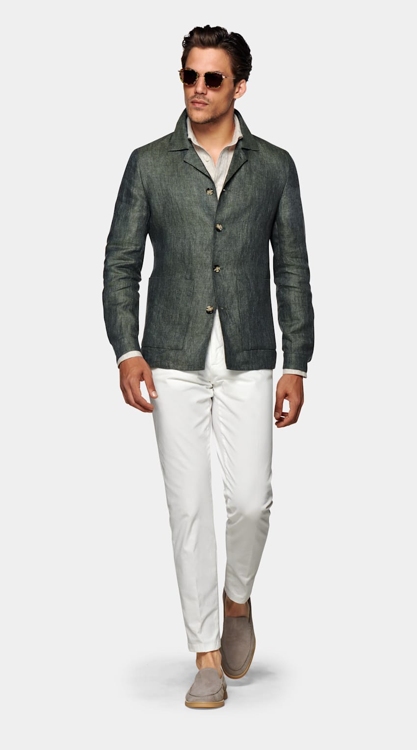 Mid Green Shirt-Jacket | Pure Linen Single Breasted | Suitsupply Online ...