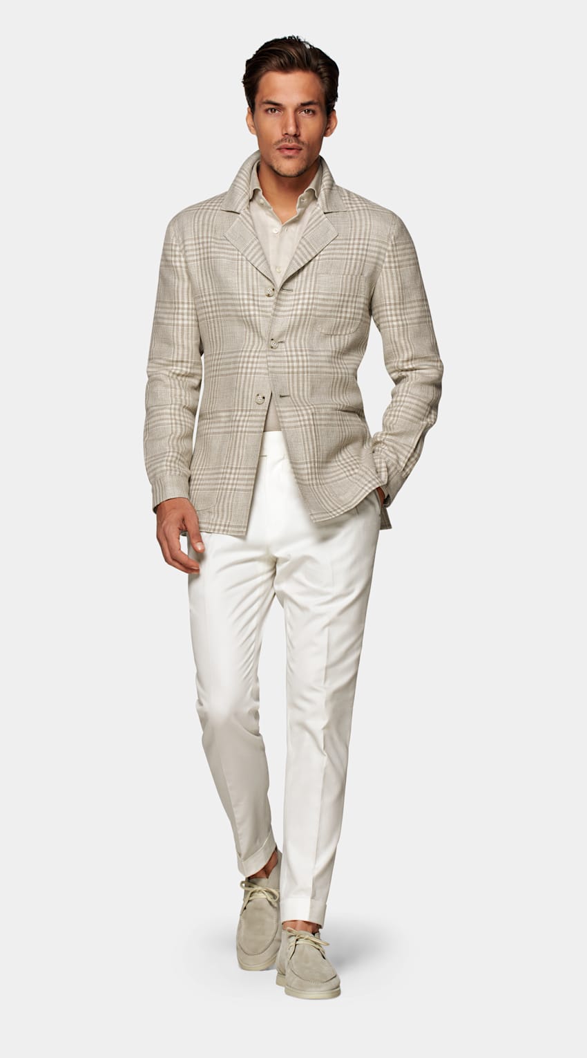 Light Brown Check Shirt Jacket Linen Wool Single Breasted Suitsupply Online Store