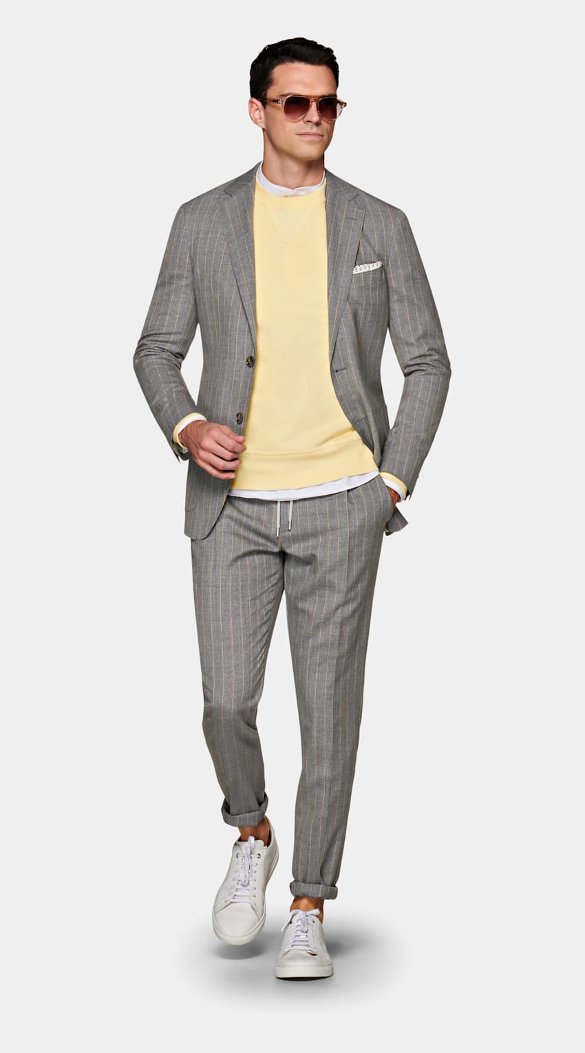 SUITSUPPLY 意大利 Vitale Barberis Canonico 生产的面料 Mid Grey Stripe Havana Suit 