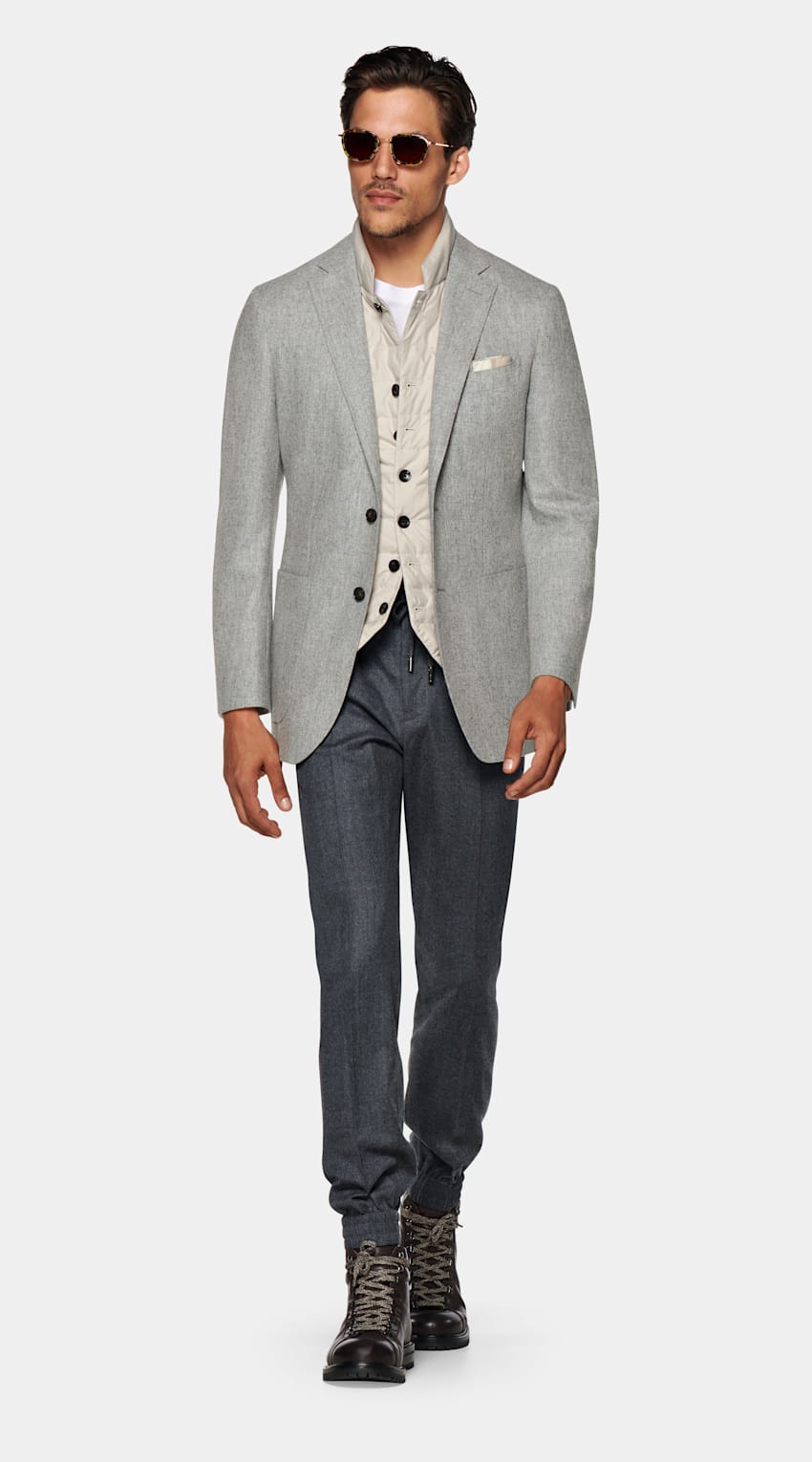 SUITSUPPLY Circular Wool Flannel by Vitale Barberis Canonico, Italy Light Grey Tailored Fit Havana Blazer