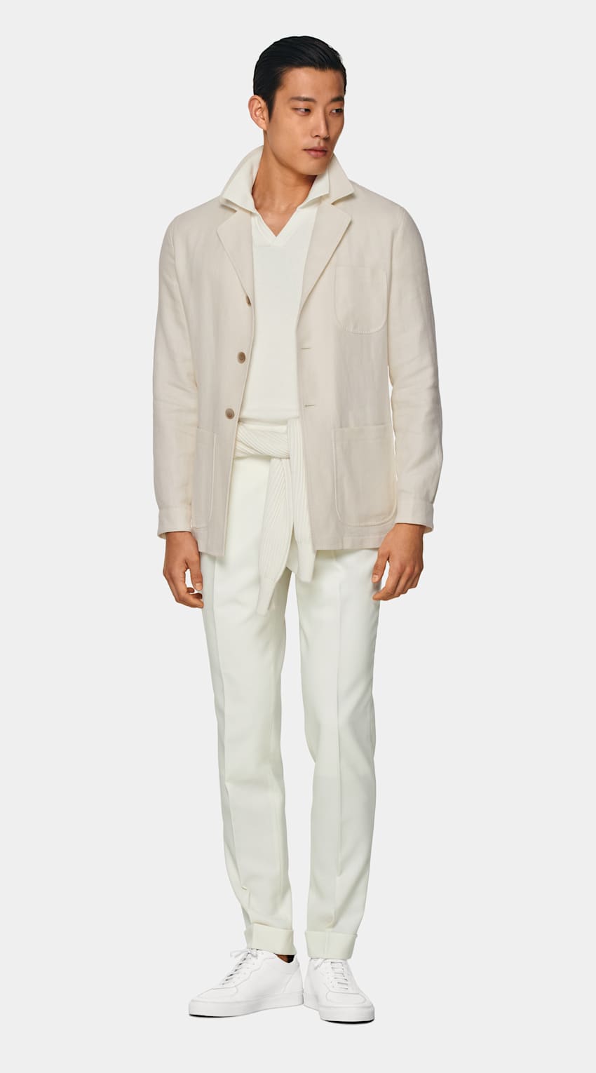 SUITSUPPLY Linen Silk Cotton by Vitale Barberis Canonico, Italy Off-White Greenwich Shirt-Jacket
