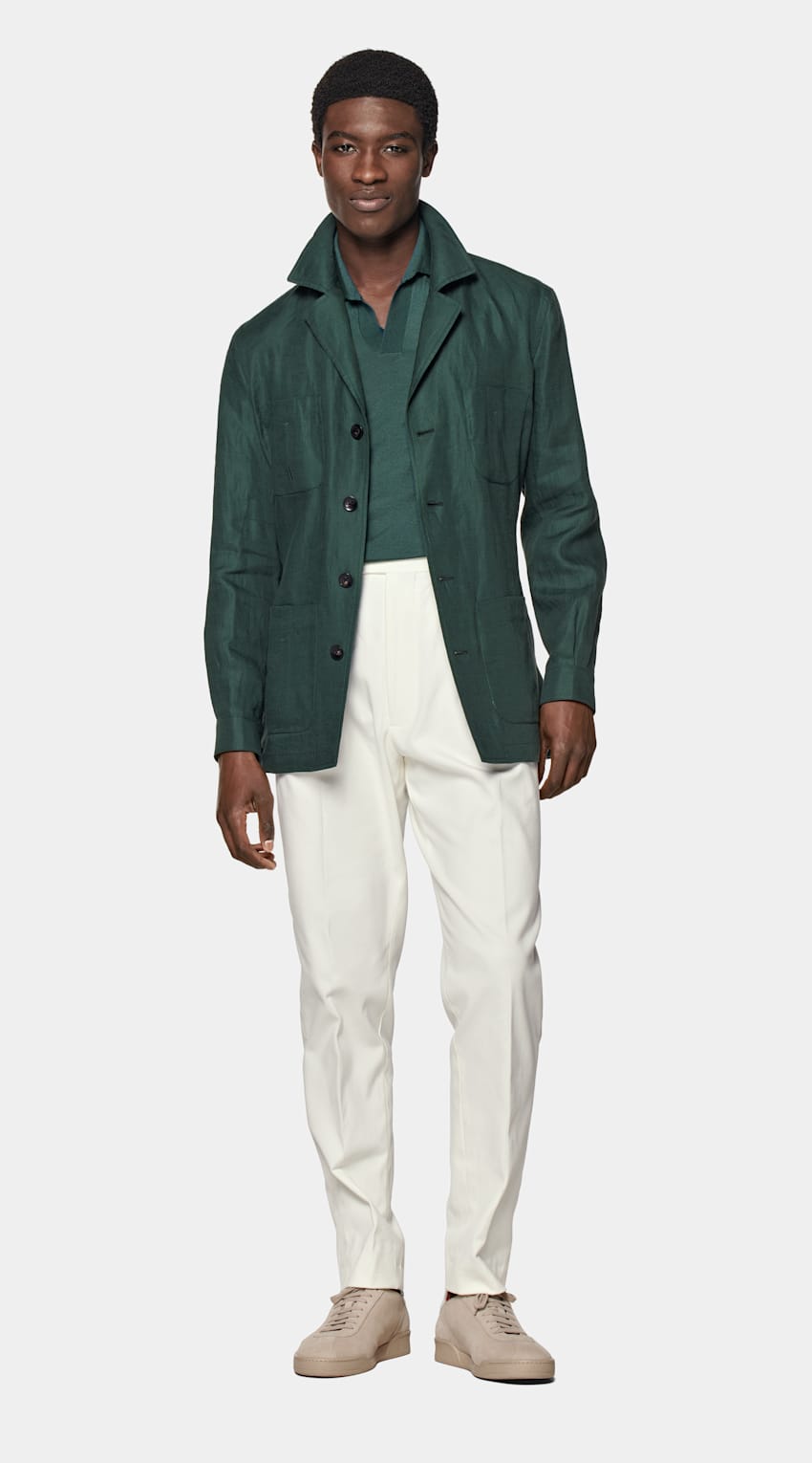 SUITSUPPLY Pure Linen by Leomaster, Italy Mid Green Belted Safari Jacket