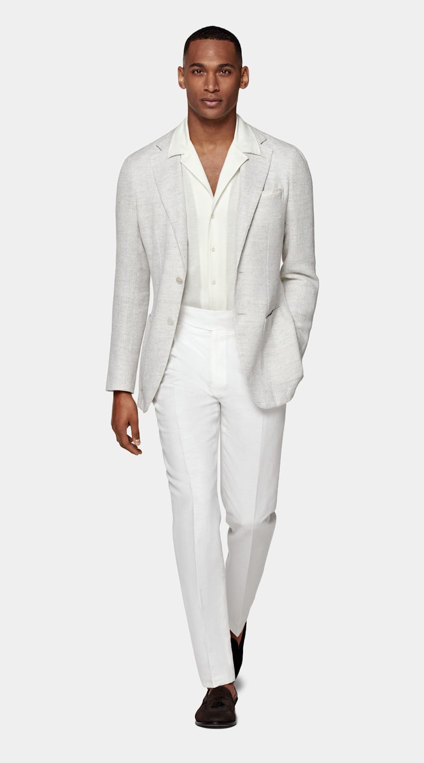SUITSUPPLY 意大利 Ferla 生产的Giro Inglese 织纹面料 Lazio 米白色西装外套