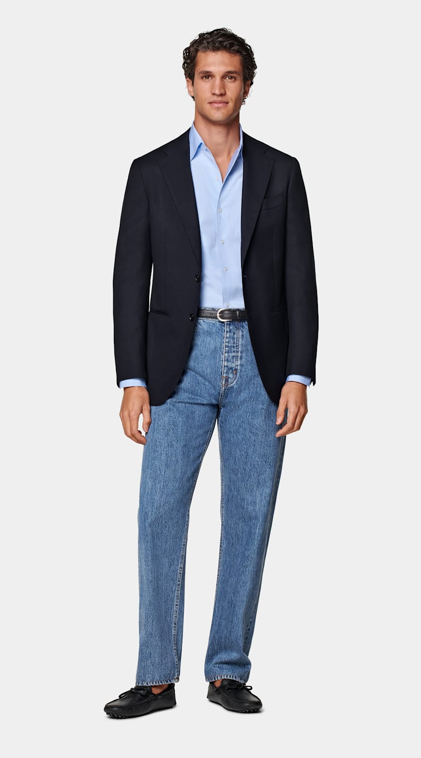 SUITSUPPLY All Season Pure Wool by Reda, Italy Navy Tailored Fit Havana Blazer