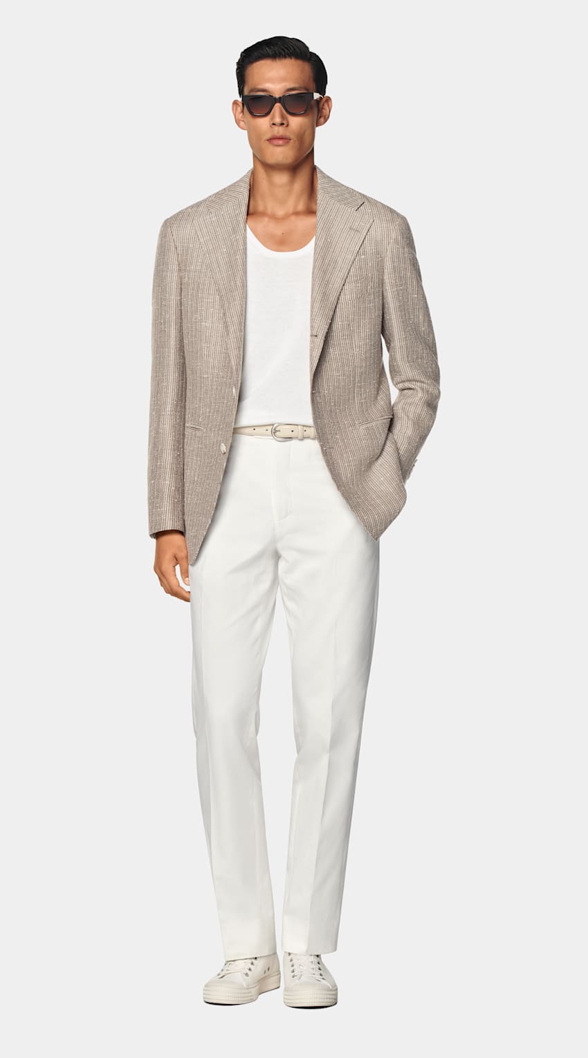 SUITSUPPLY Summer Wool Linen Silk by Rogna, Italy Taupe Relaxed Fit Roma Blazer