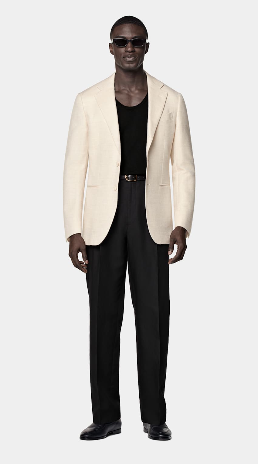 SUITSUPPLY Summer Wool Silk Linen Cashmere by E.Thomas, Italy Sand Tailored Fit Havana Blazer