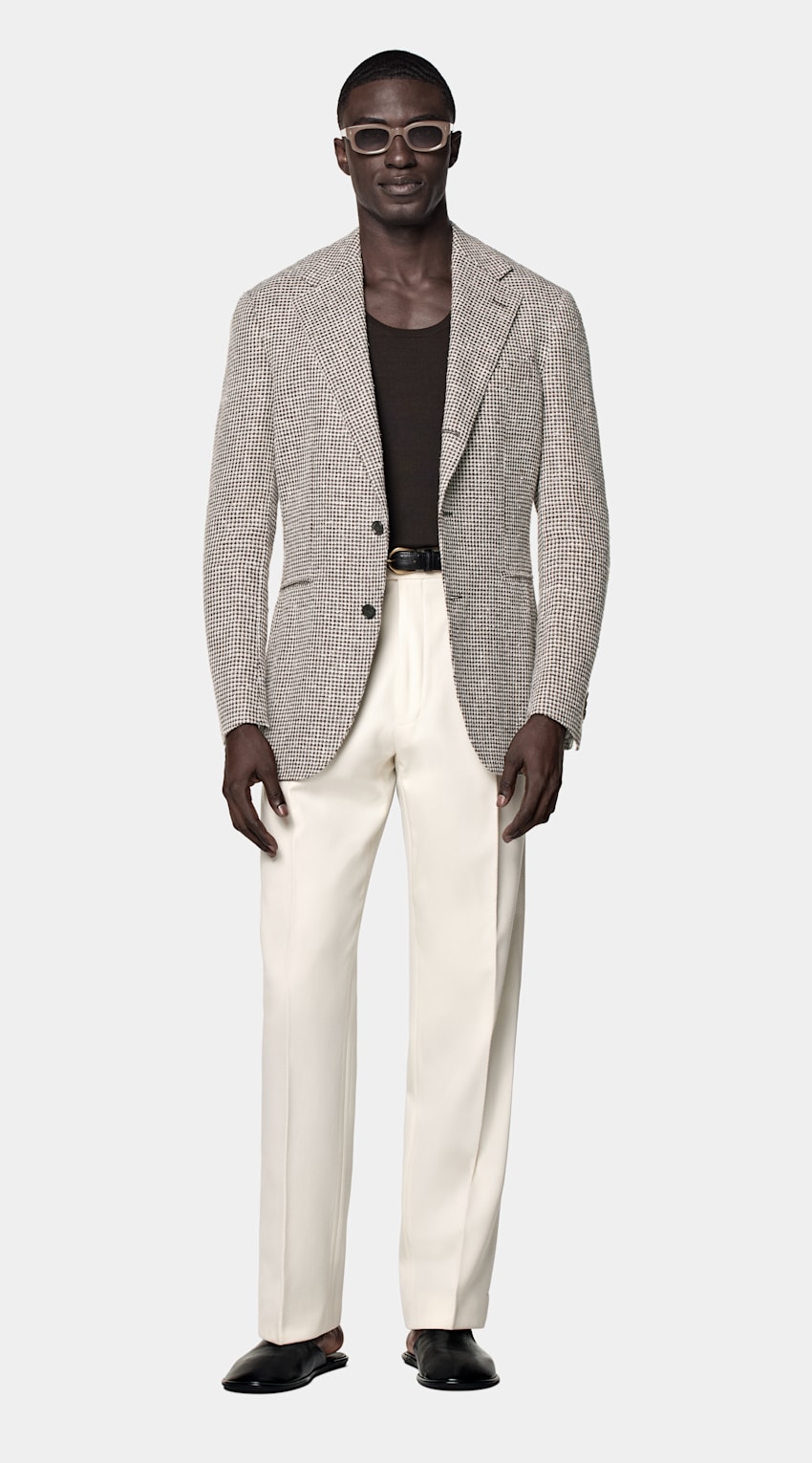 SUITSUPPLY Summer Linen Silk Cotton Blend by Ferla, Italy Mid Brown Checked Relaxed Fit Roma Blazer