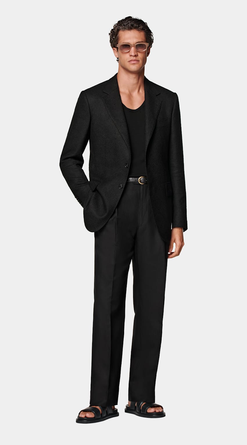 SUITSUPPLY Summer Linen Blend by Ferla, Italy Black Tailored Fit Milano Blazer