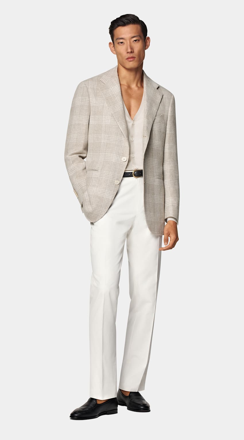 SUITSUPPLY Estate Lino, seta, lana e cotone - Ferla, Italia Giacca Roma color sabbia a quadri relaxed fit