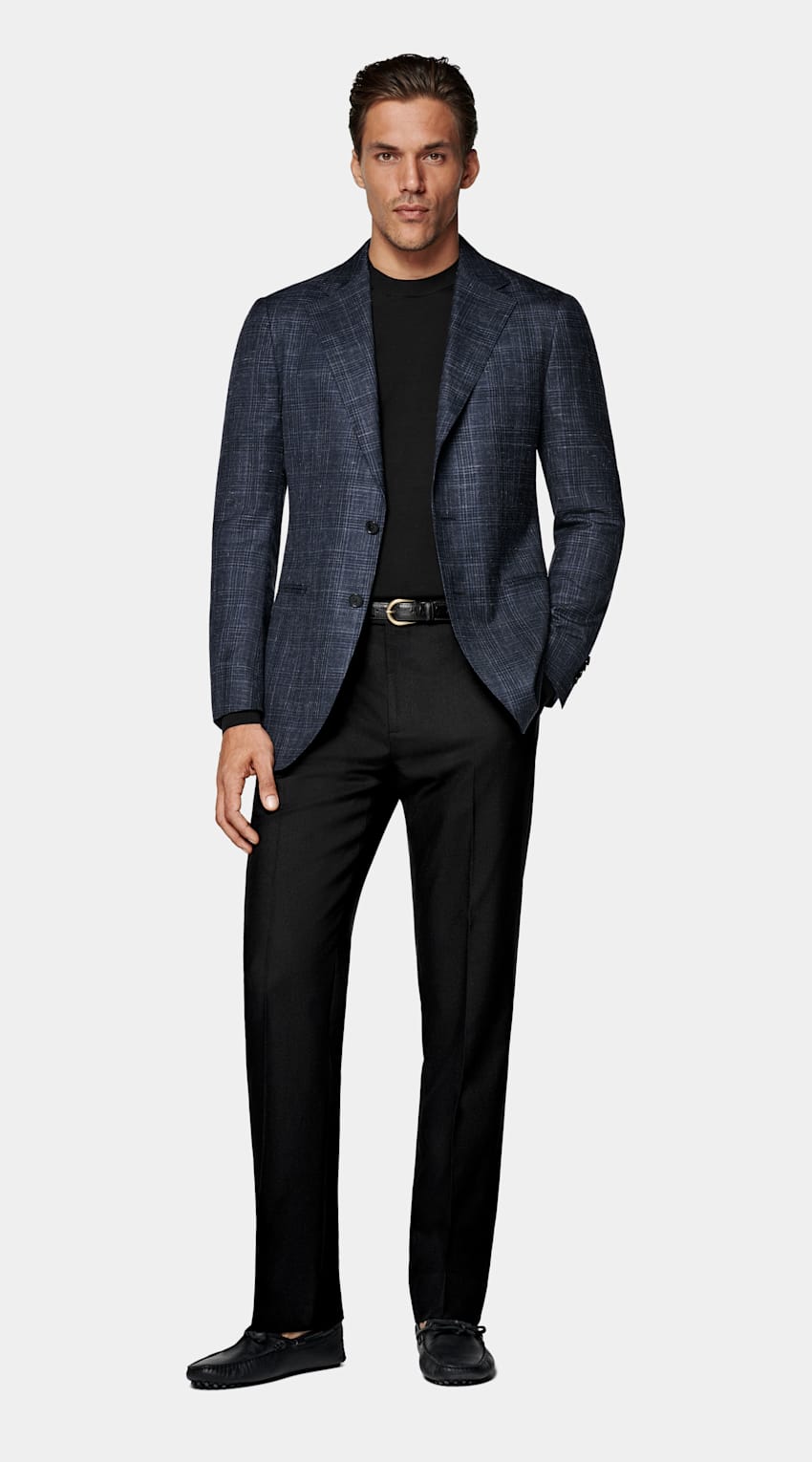 SUITSUPPLY Verano Cachemir, seda y lino de Piacenza, Italia Blazer Havana azul marino a cuadros corte Tailored