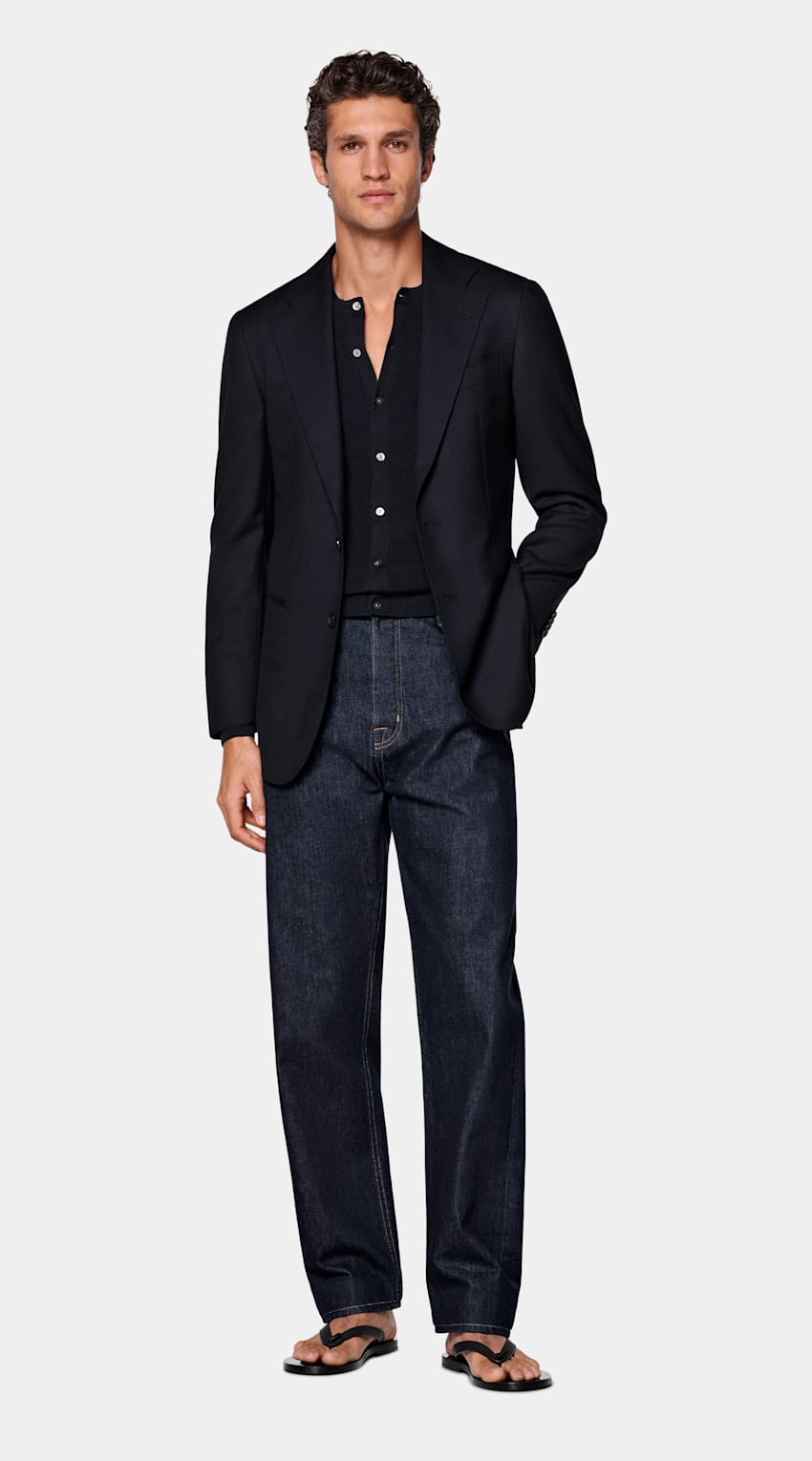 SUITSUPPLY All Season Pura lana de Reda, Italia Blazer Havana azul marino corte Tailored