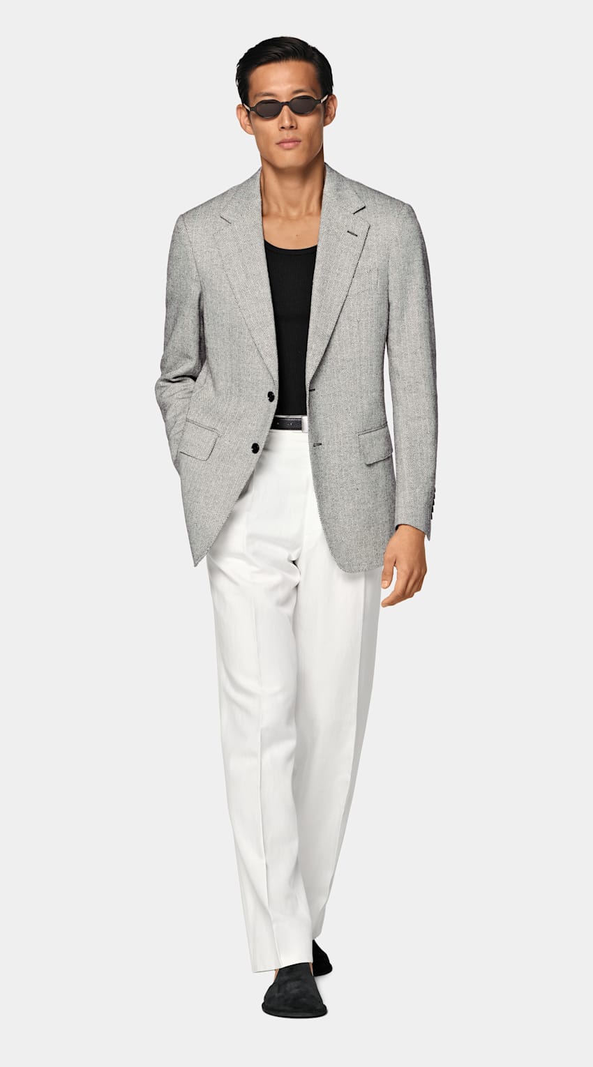 SUITSUPPLY Verano Seda, lino y lana de Marling & Evans, Reino Unido Blazer Milano negro punto de espiga corte Tailored