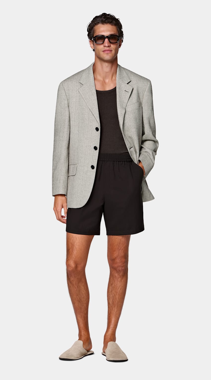 SUITSUPPLY Summer Silk Linen Wool by Marling & Evans, United Kingdom Mid Brown Herringbone Relaxed Fit Brera Blazer