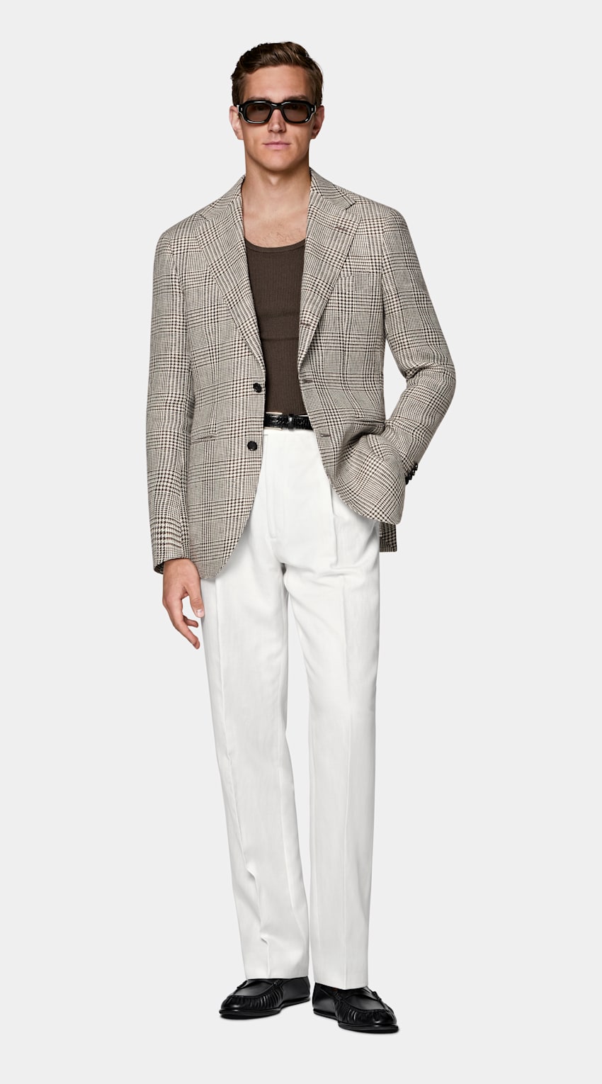 SUITSUPPLY Summer Pure Linen by Subalpino, Italy Mid Brown Checked Relaxed Fit Roma Blazer
