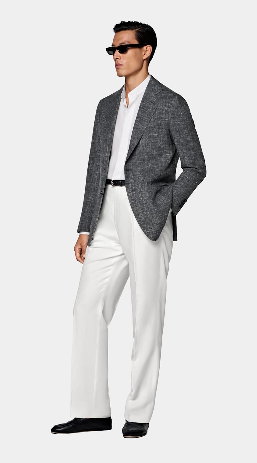 SUITSUPPLY Summer Wool Silk Linen by Rogna, Italy Dark Grey Tailored Fit Havana Blazer