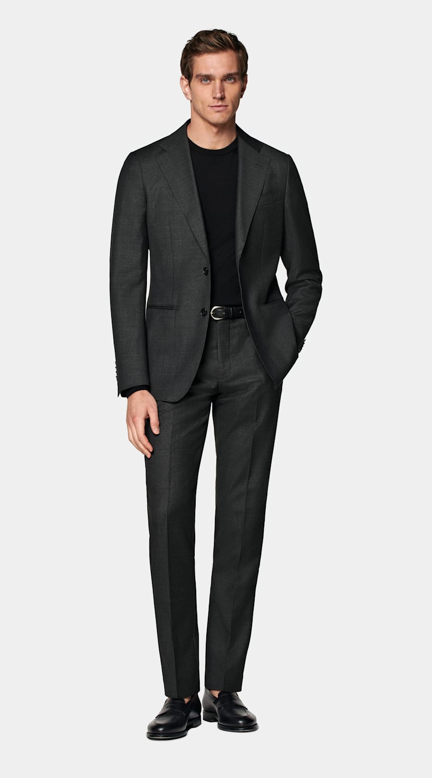 SUITSUPPLY All Season Pure S110's Wool by Vitale Barberis Canonico, Italy Dark Grey Tailored Fit Havana Suit Jacket