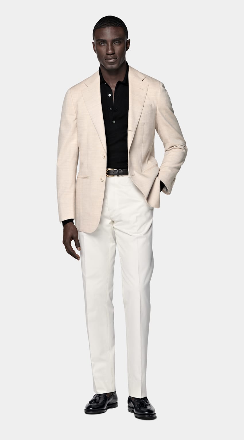 SUITSUPPLY All Season Lana de 4 cabos sin arrugas de Rogna, Italia Blazer de traje Havana arena corte Tailored