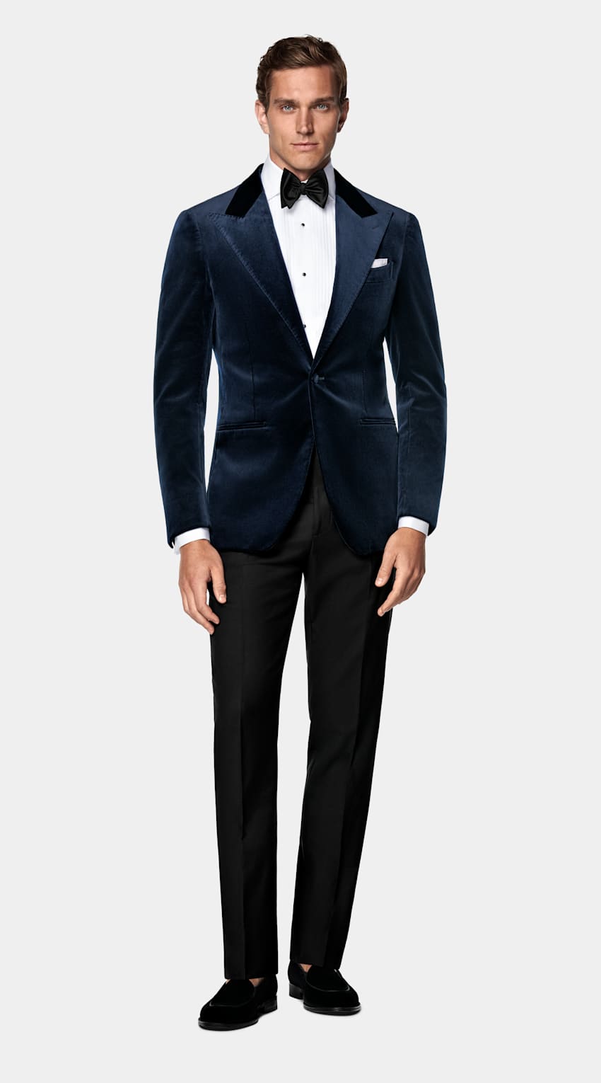 SUITSUPPLY Winter Stretch Cotton Velvet by Pontoglio, Italy Navy Tailored Fit Havana Dinner Jacket