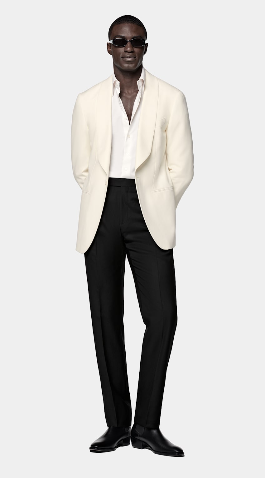 SUITSUPPLY All Season Wrinkle-Free 4-Ply Wool by Rogna, Italy Off-White Tailored Fit Havana Dinner Jacket