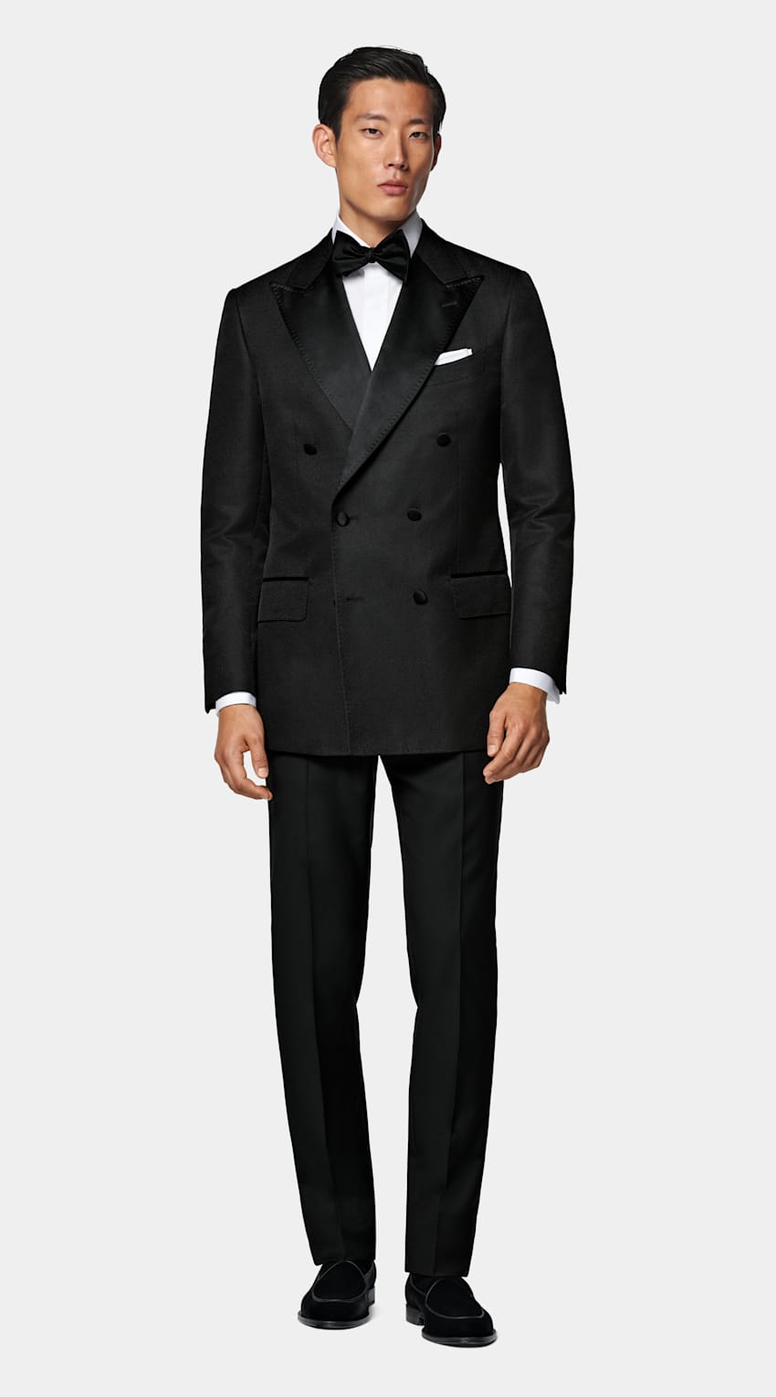SUITSUPPLY All Season Silk Wool by Lanificio Ermenegildo Zegna, Italy Black Tailored Fit Milano Dinner Jacket