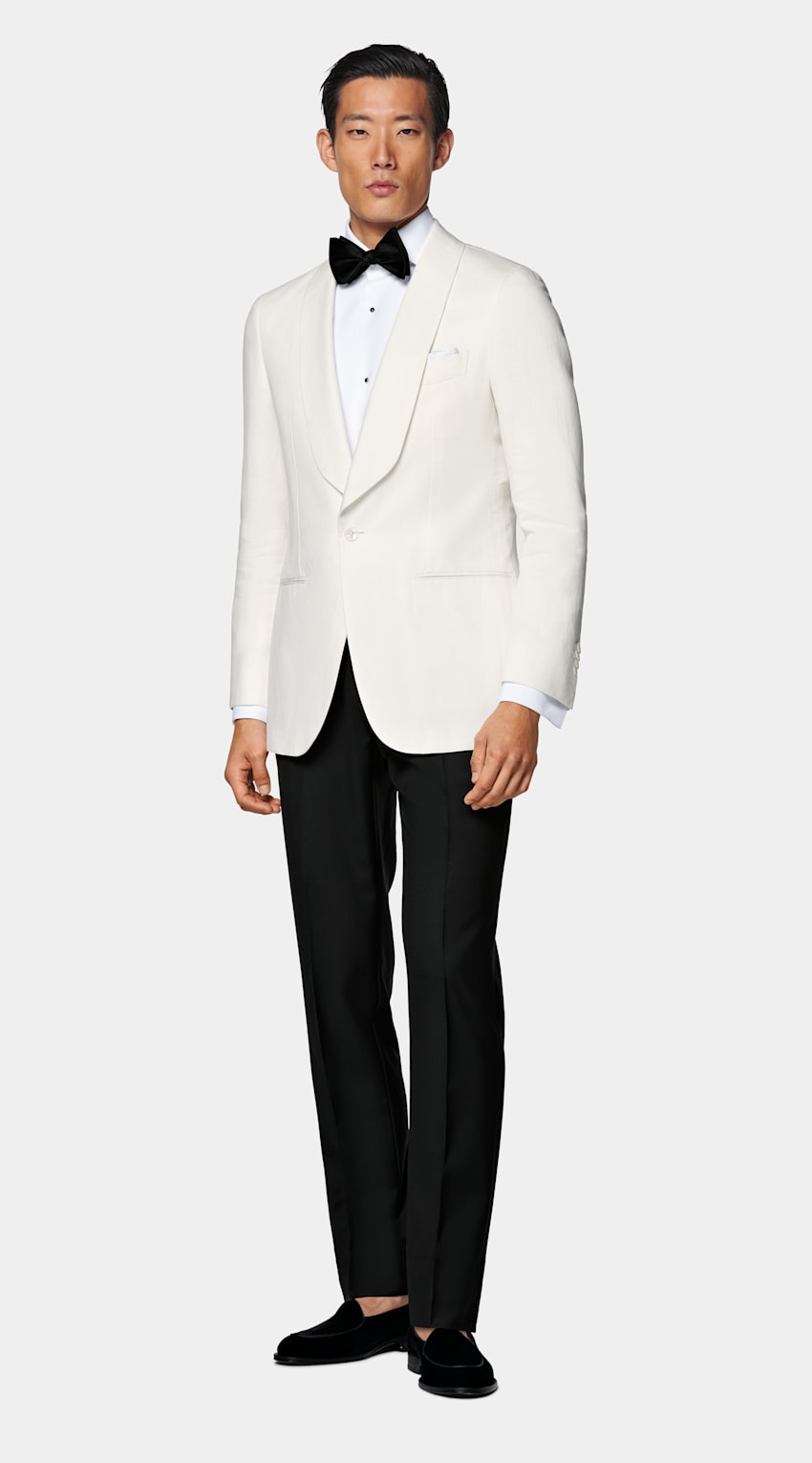 SUITSUPPLY Summer Linen Cotton by Di Sondrio, Italy Off-White Tailored Fit Havana Dinner Jacket
