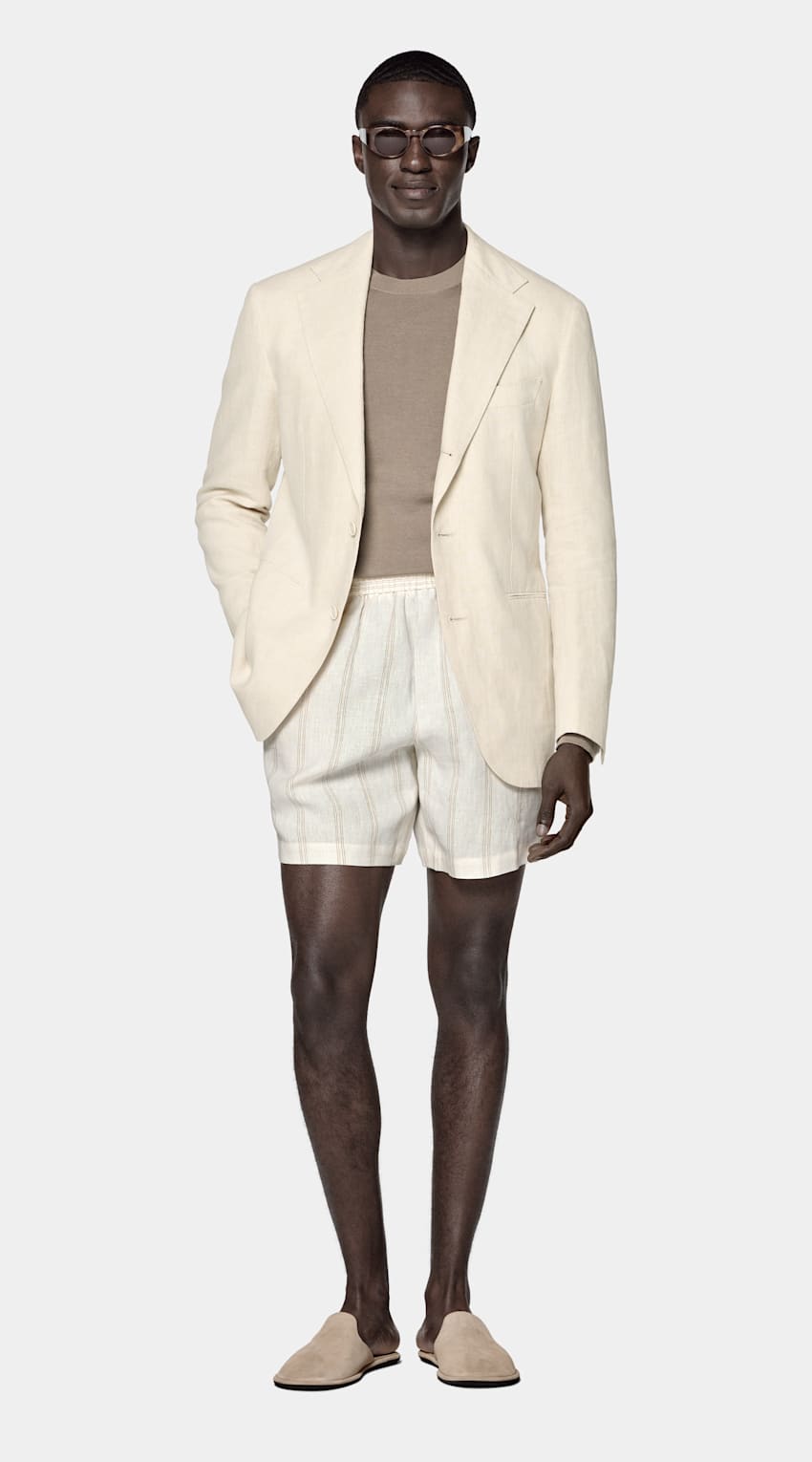 SUITSUPPLY Summer Pure Linen by Libeco, Belgium Sand Relaxed Fit Roma Suit Jacket