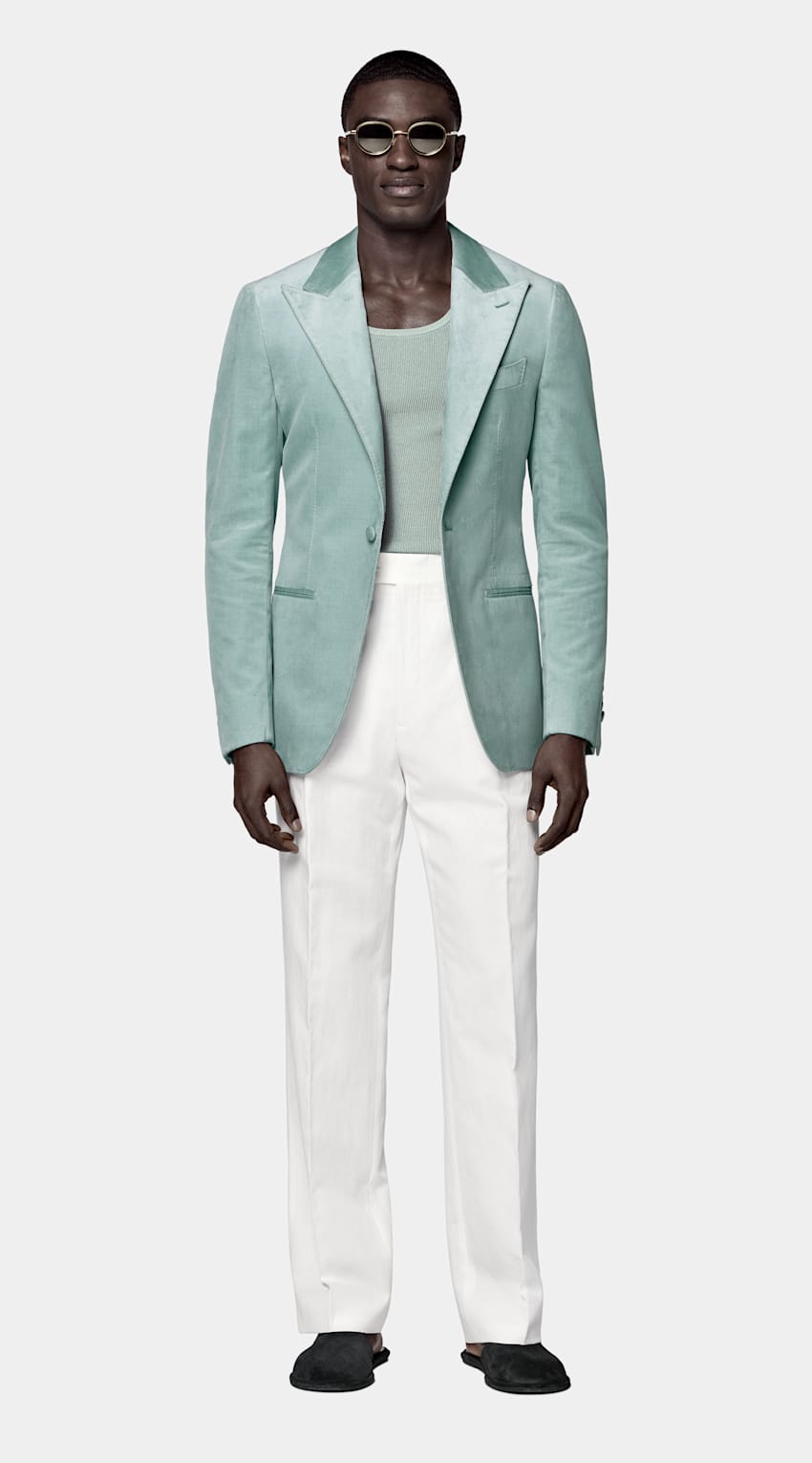 SUITSUPPLY All Season Stretch Cotton Velvet de Pontoglio, Italia Mid Blue Tailored Fit Havana Dinner Jacket