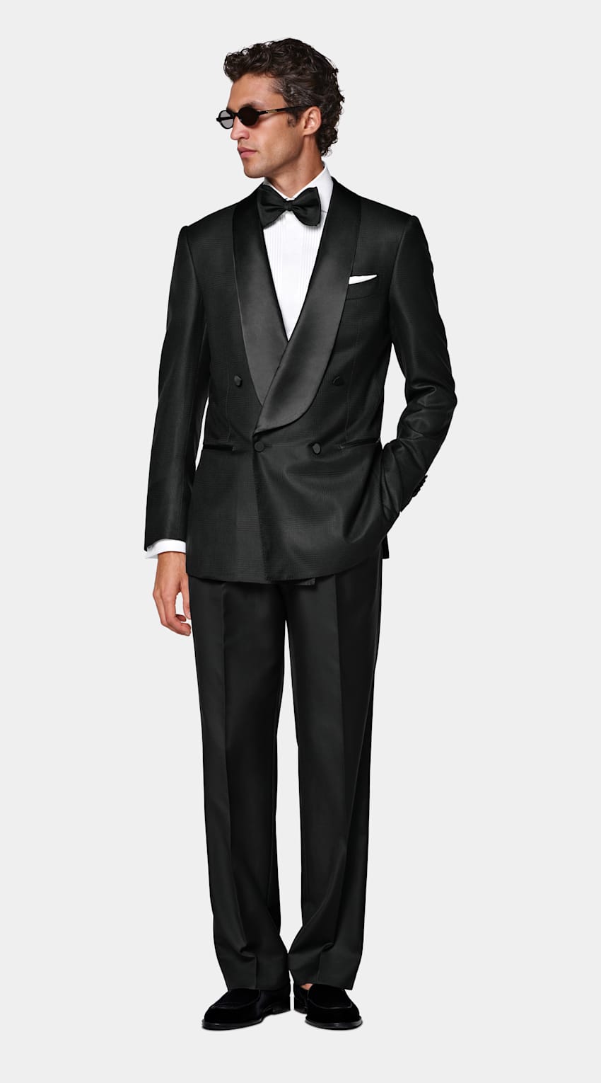 SUITSUPPLY All Season Wool Silk by E.Thomas, Italy Black Striped Tailored Fit Milano Dinner Jacket