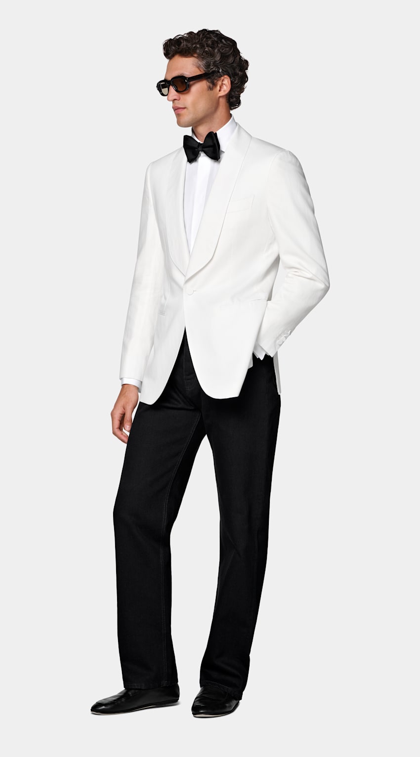 SUITSUPPLY Summer Lyocell Linen Cotton de Di Sondrio, Italia Off-White Tailored Fit Havana Dinner Jacket