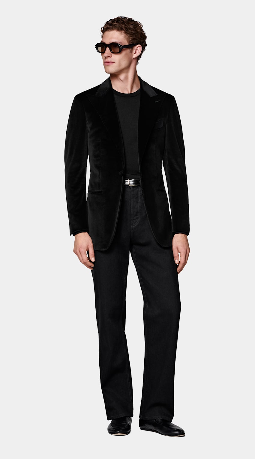 SUITSUPPLY All Season Stretch Cotton Velvet by Pontoglio, Italy Black Tailored Fit Havana Dinner Jacket