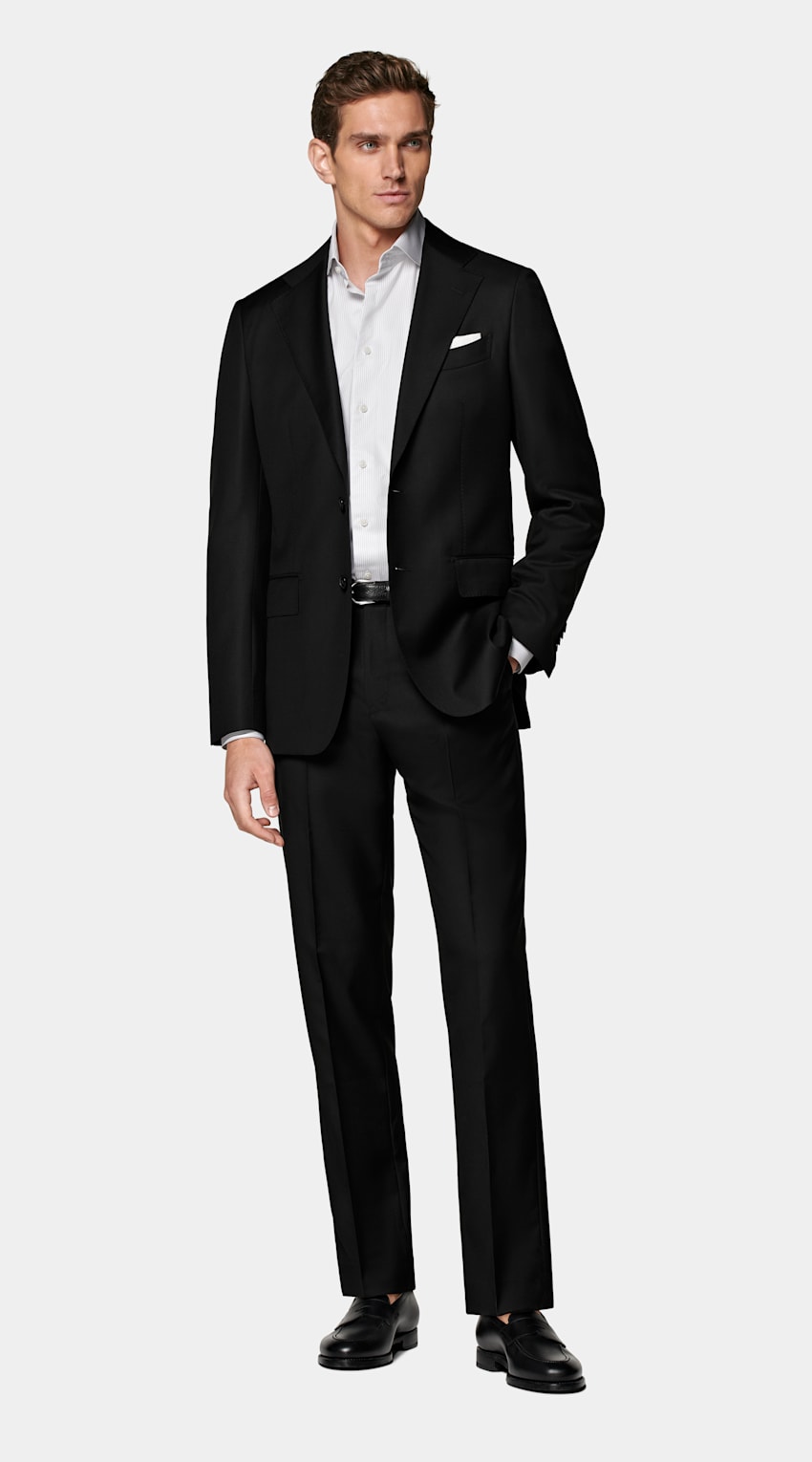 SUITSUPPLY Pure S110's Wool by Vitale Barberis Canonico, Italy Black Tailored Fit Havana Suit Jacket