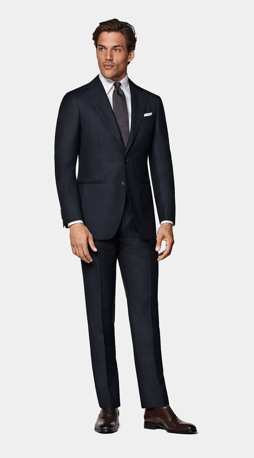 SUITSUPPLY Pure S130's Wool by Reda, Italy Navy Bird's Eye Tailored Fit Havana Suit Jacket