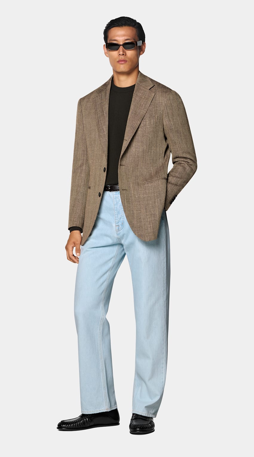 SUITSUPPLY Winter Wool Alpaca Linen by Ferla, Italy Mid Brown Relaxed Fit Roma Blazer