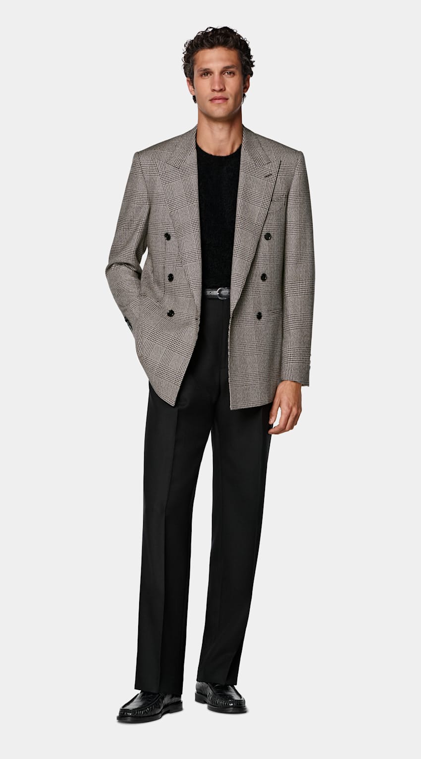 SUITSUPPLY Invierno Pura lana de Rogna, Italia Blazer Roma marr&oacute;n intermedio a cuadros corte Relaxed