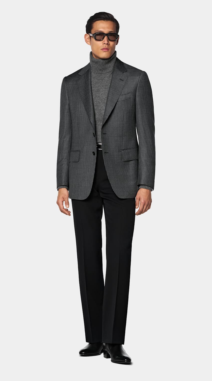 SUITSUPPLY Winter Wolle Mohair von Delfino, Italien Milano Sakko mittelgrau Hahnentrittmuster Tailored Fit