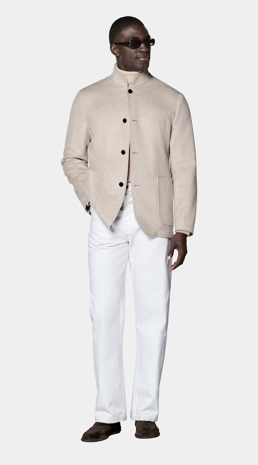 SUITSUPPLY Wool Cashmere - Winter Light Brown Relaxed Fit Shirt-Jacket